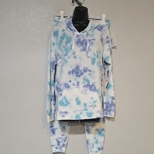 Surf Style | NWT Women's Blue White Tie-Dye Hoodie and Joggers Set Sz L